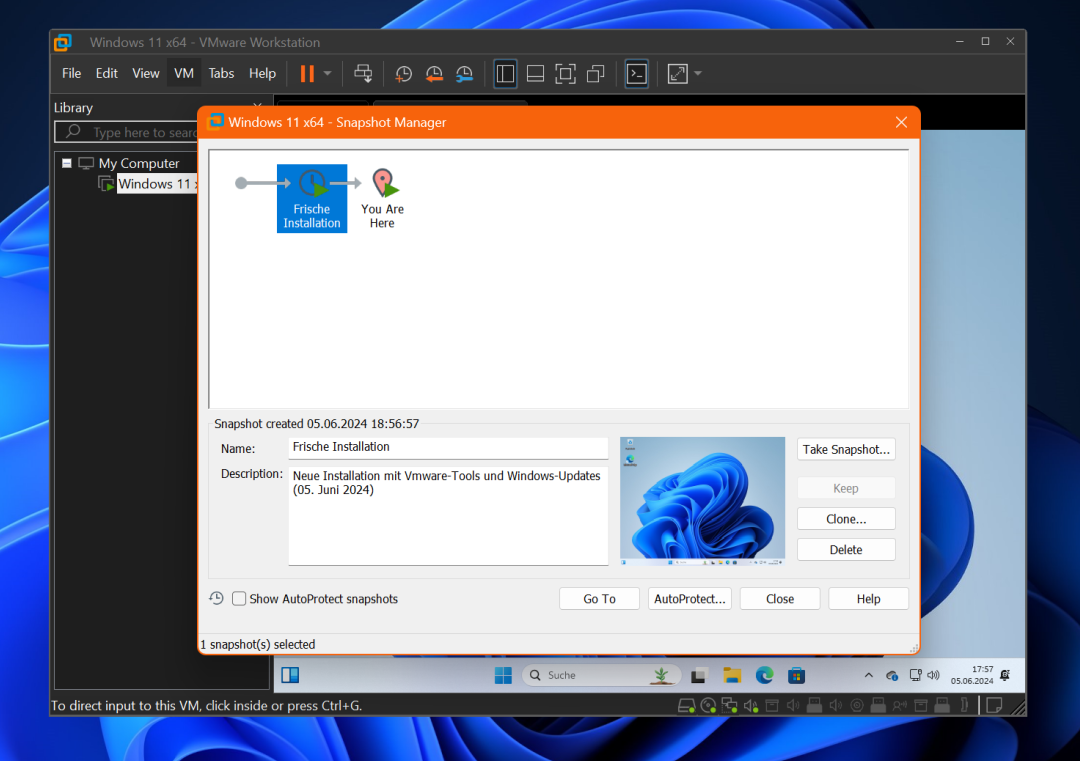 VMware Workstation 17 Pro Snapshot Manager