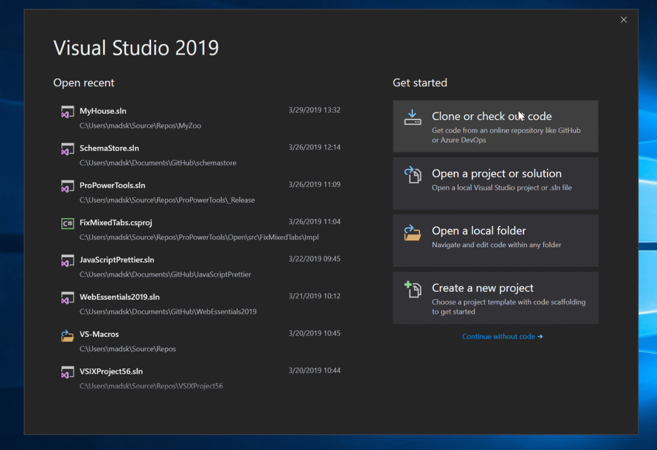 Visual Studio 2019 - Get Started