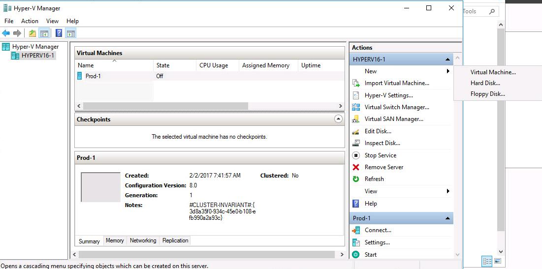 Windows Server 2012 R2 Hyper-V Management Console