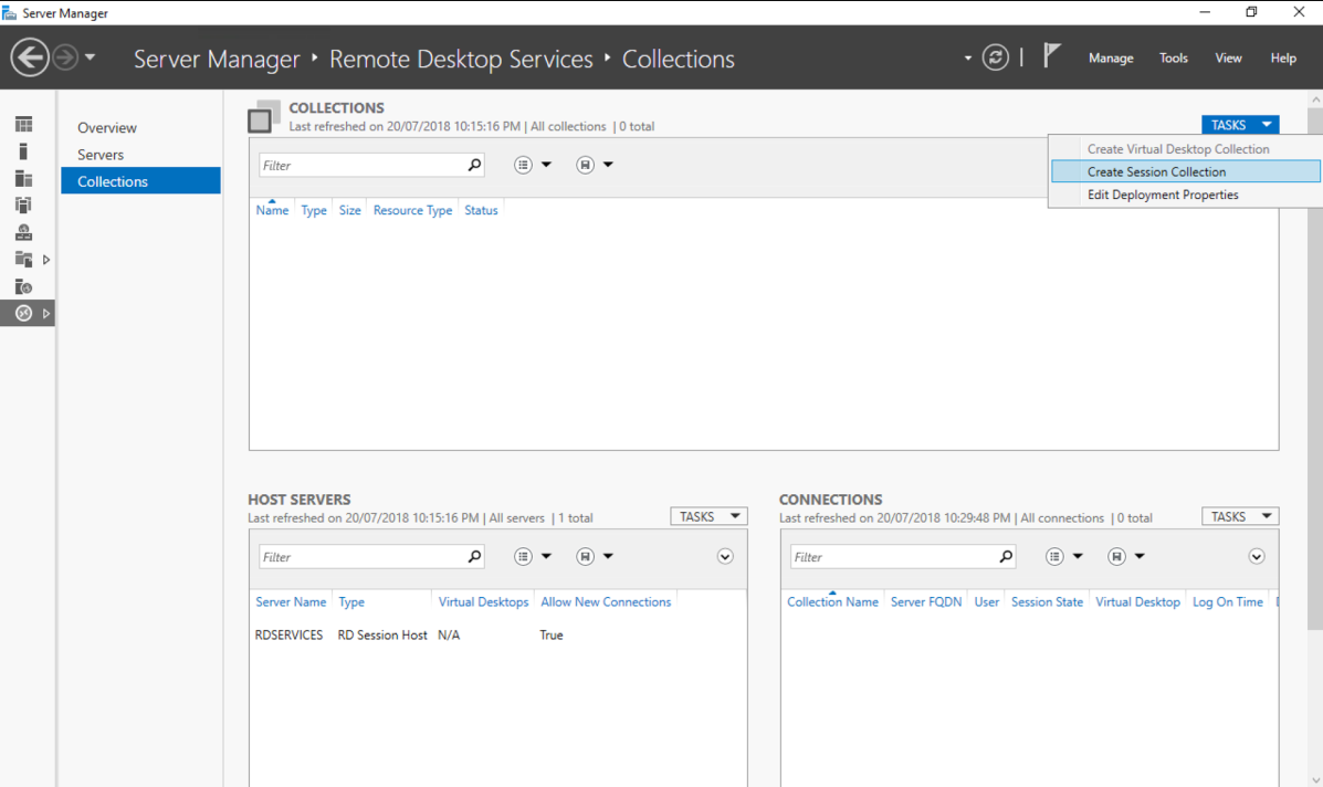 Windows Server 2016 Remote Desktop Services Console