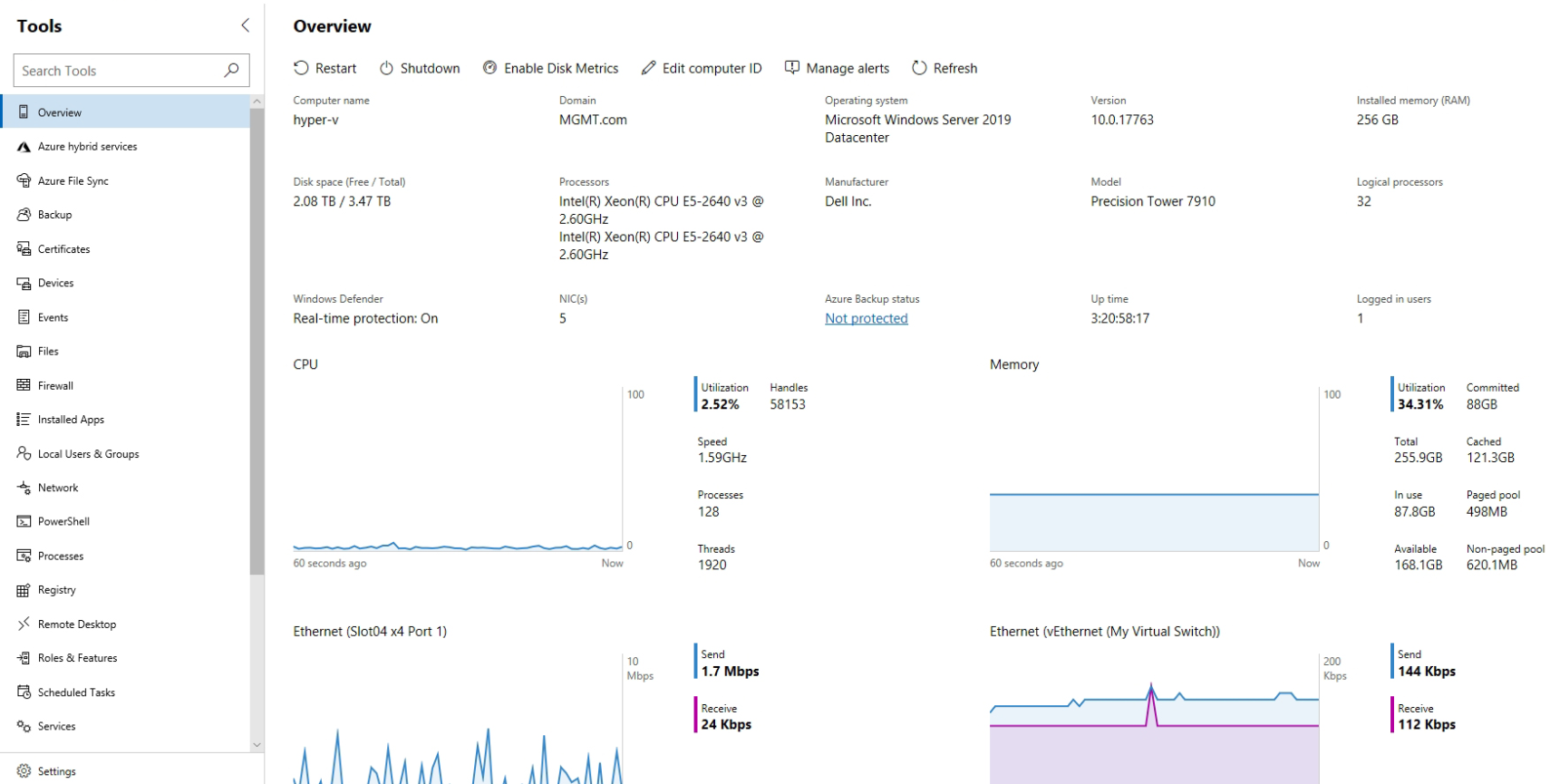 Windows Server 2019 Datacenter Admin Centre