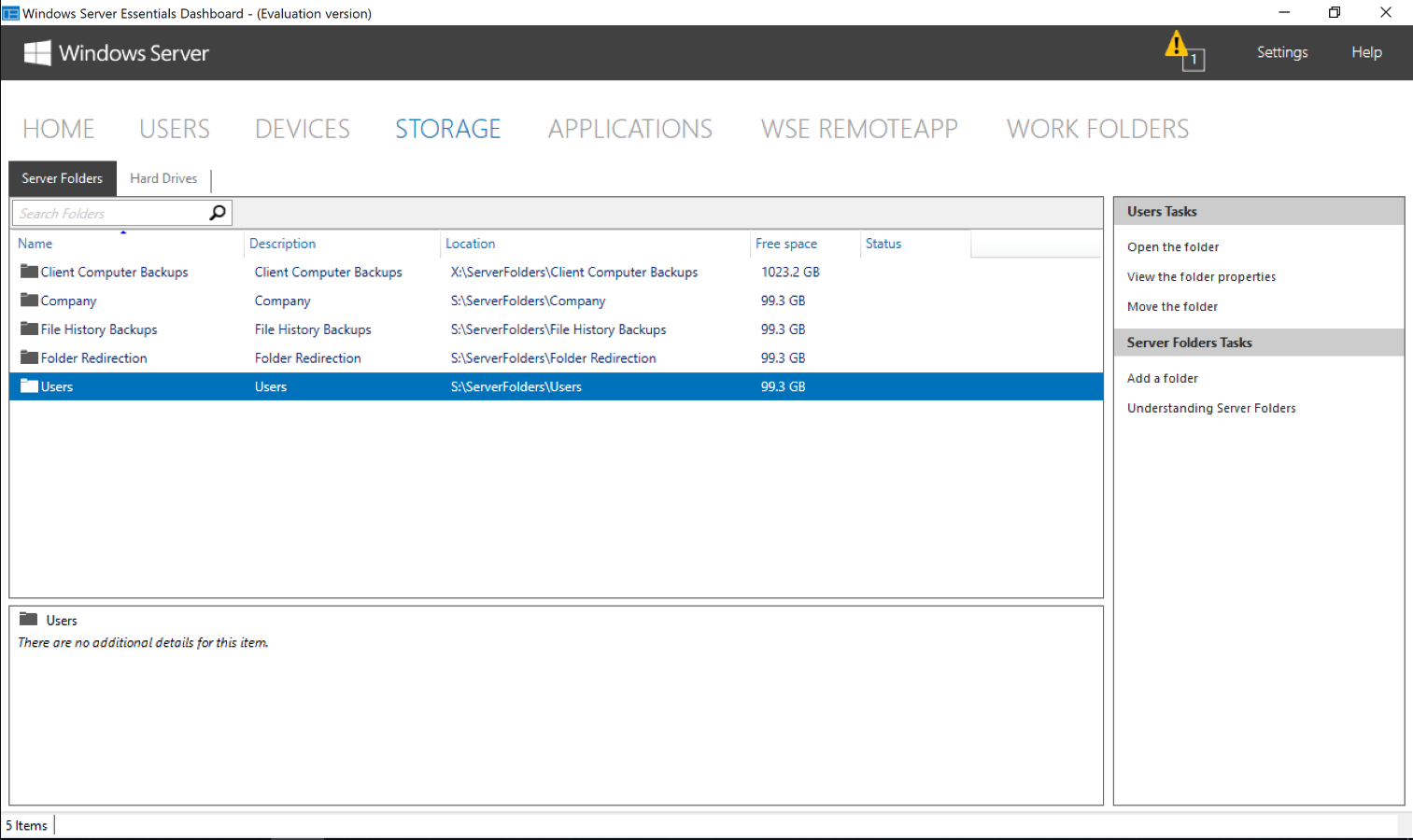 Windows Server Essentials Admin Dashboard